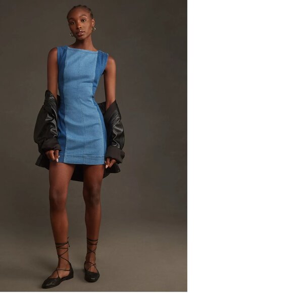 NEW Anthropologie Pilcro Sleeveless Two-Tone Denim Mini Dress size 8 blue nwt - Picture 1 of 7